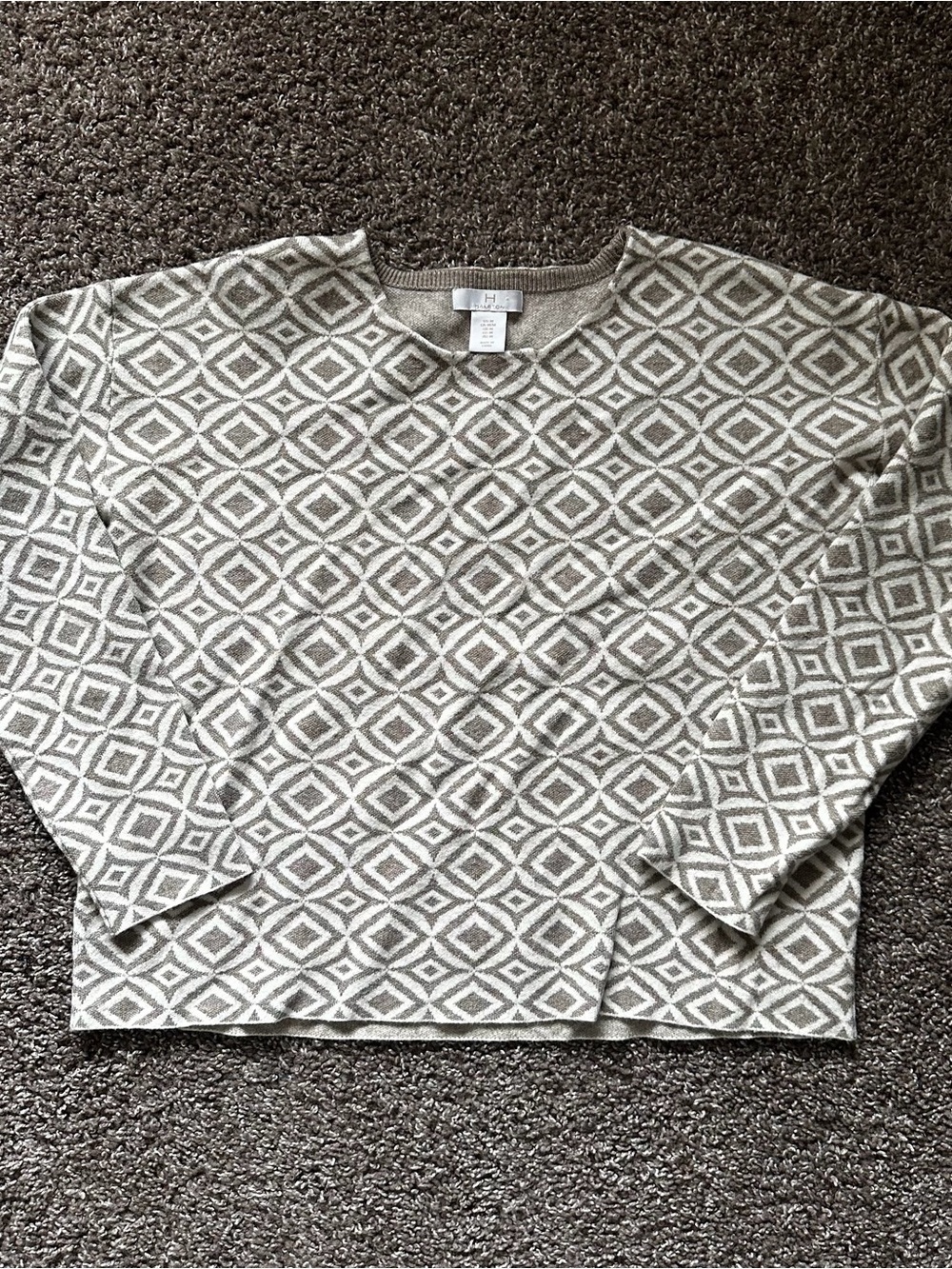 H by Halston Geometric Sweater Tan Cream Medium